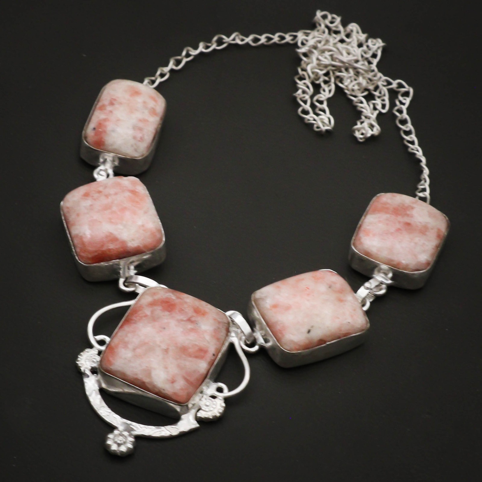 Natural Sunstone Gemstone Handmade 925 Sterling Silver Jewelry Necklace Size 18″