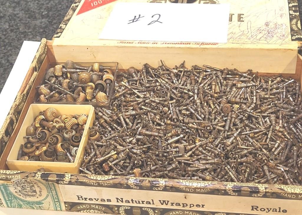 Cigar box of American Pocket watch stems, crowns, sleeves 1,000’s of pieces #2