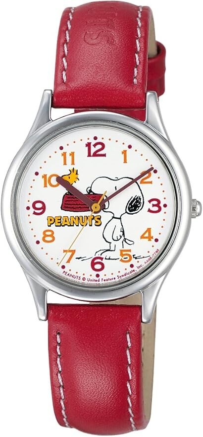 [Citizen Q&Q] Analog Snoopy Faux Leather Strap Watch AA95-9852 Ladies, Red