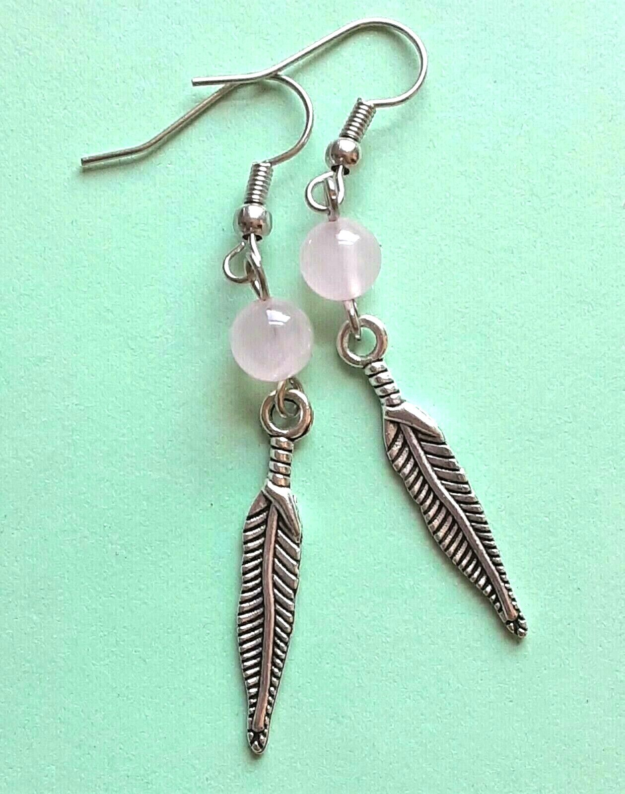 GEMSTONE & Feather dangles fish hook handcrafted YOU CHOOSE XGE