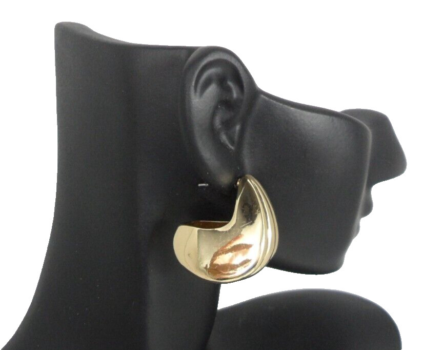 Vtg Chunky Shrimp Earrings Pacman Half Hoops 1980s Pierced Blocky Modernist 1″