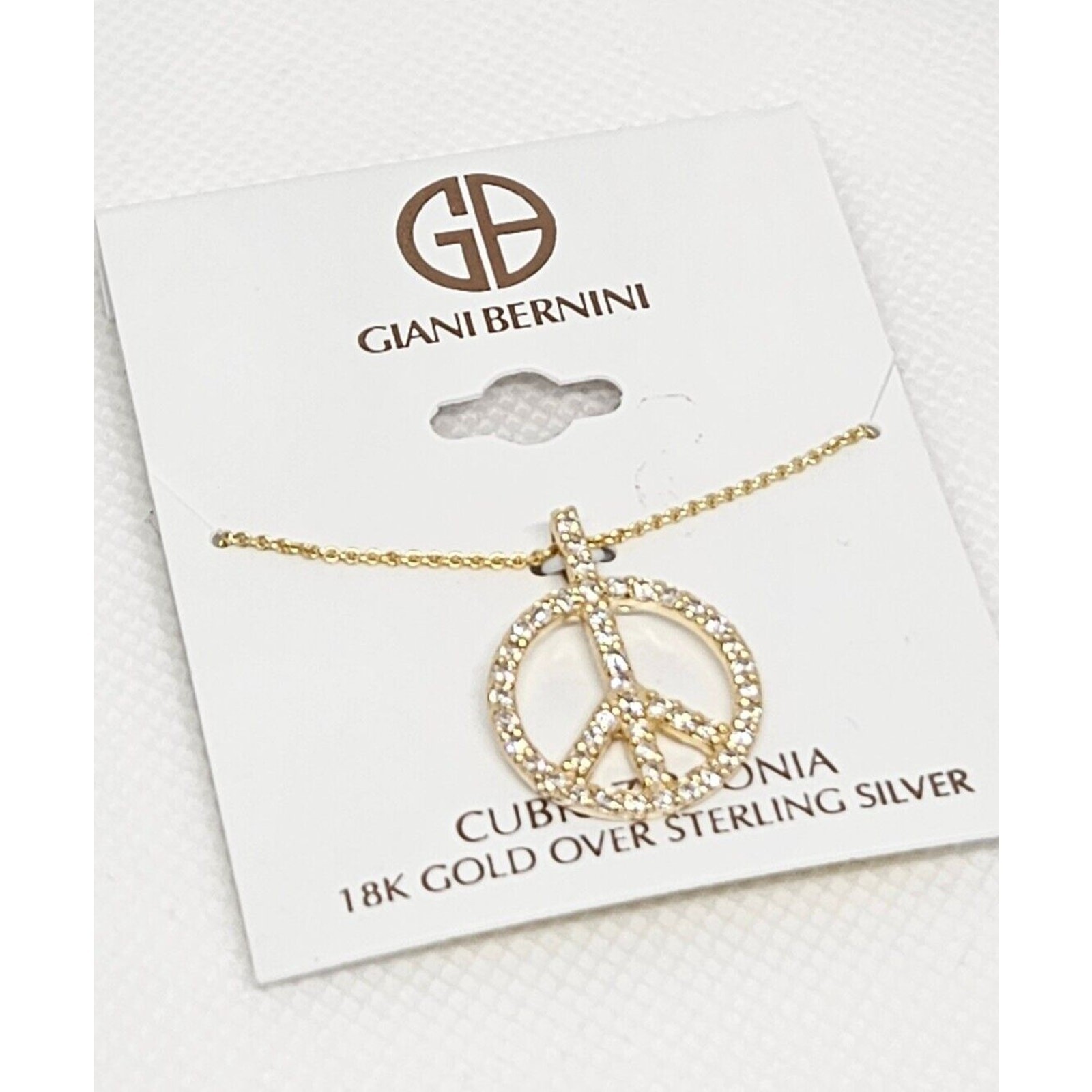 18K Gold Vermeil Necklace Peace Pendant CZ Women’s Fashion Stylish Chic NWT