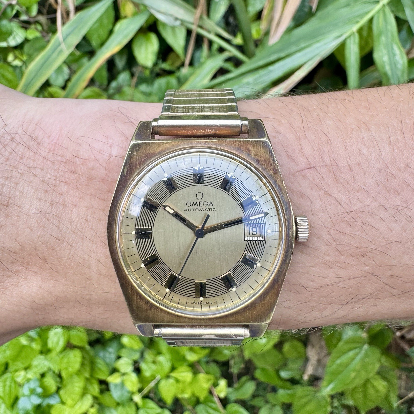 Vintage 1970s Omega Automatic Gold Plated Barcode 166.0118 cal 1480 Swiss 36mm