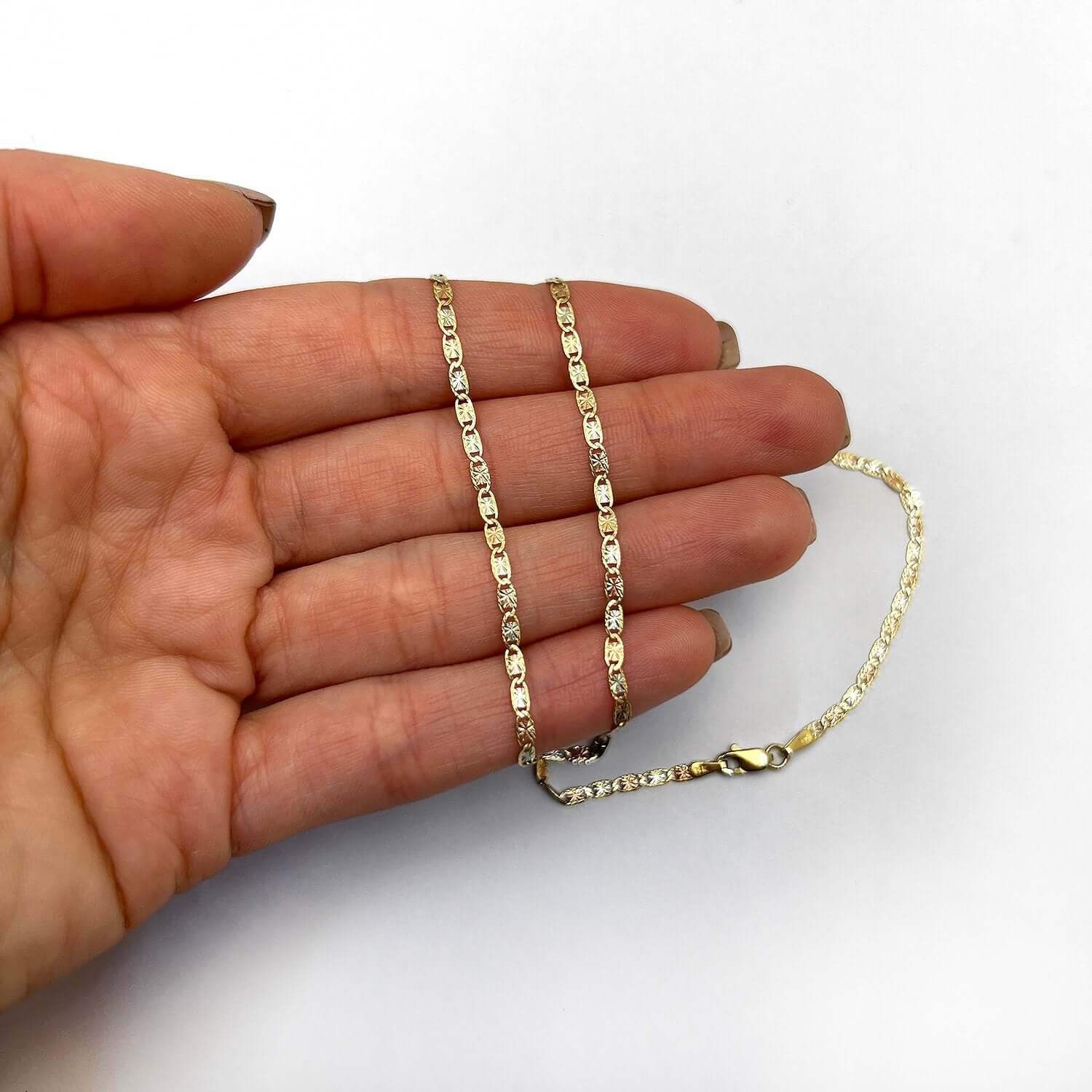 Solid 14K Gold Tri-Color 2mm Diamond-Cut Valentino Chain Necklace 16″-20″