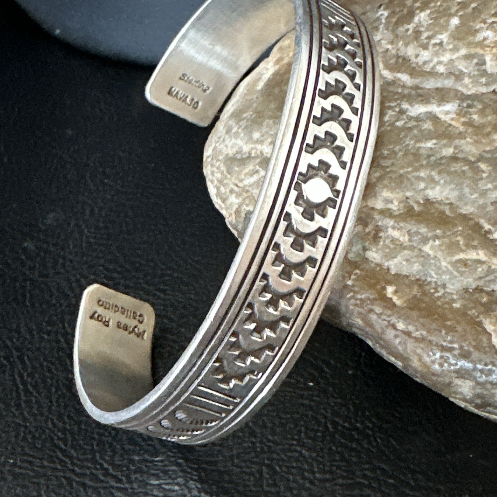 Stamped Cuff Bracelet Native American Navajo Sterling Silver 18119