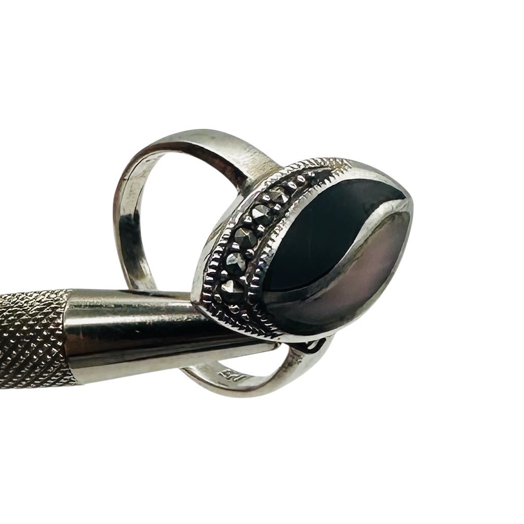 Onyx Mother of Pearl Marcasite Sterling Silver Ring | 7 | Blue, White, Silver |