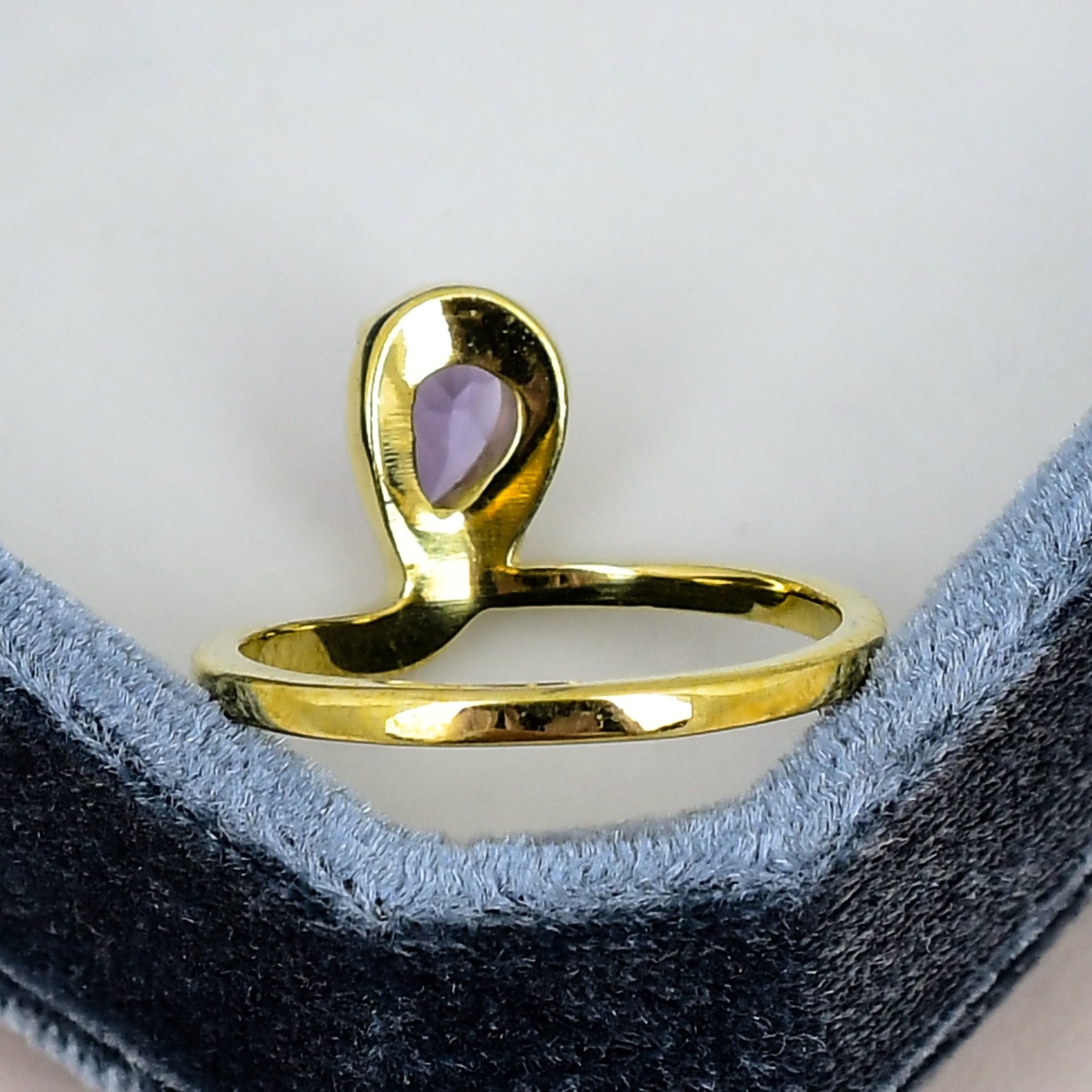 Amethyst Ring 18K Gold Plated 5x7mm Pear Gemstone Minimalist Solitaire Ring