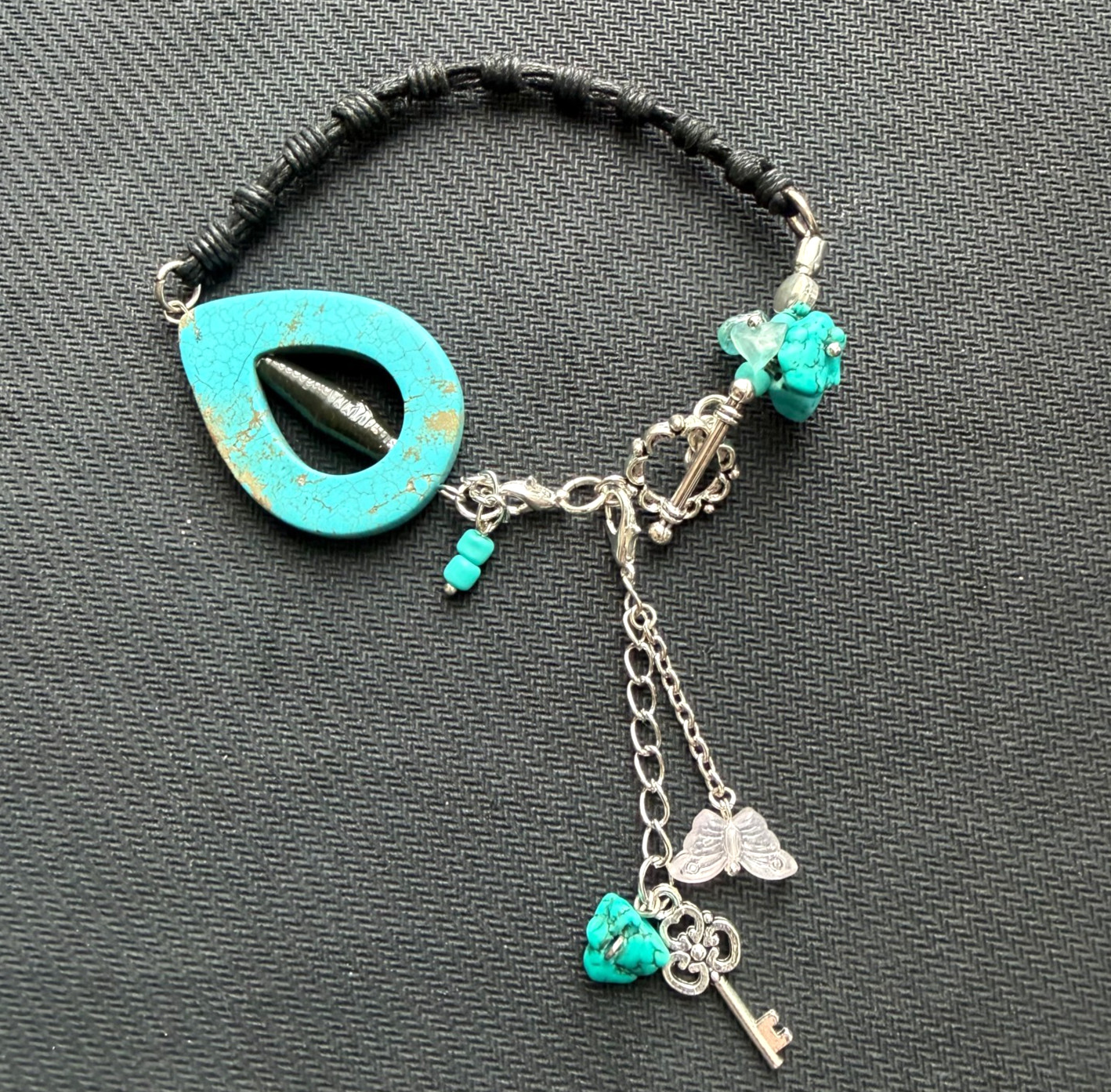 Fine blue turquoise cuff Bracelet jewelry for women Handmade macrame boho stile