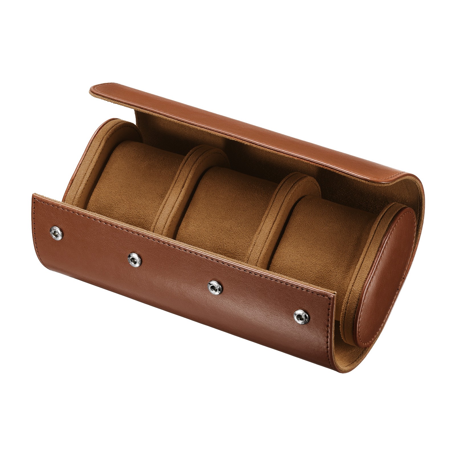 Leather Watch Travel Case for Men Women Watch Holding, 3 Slot, Brown