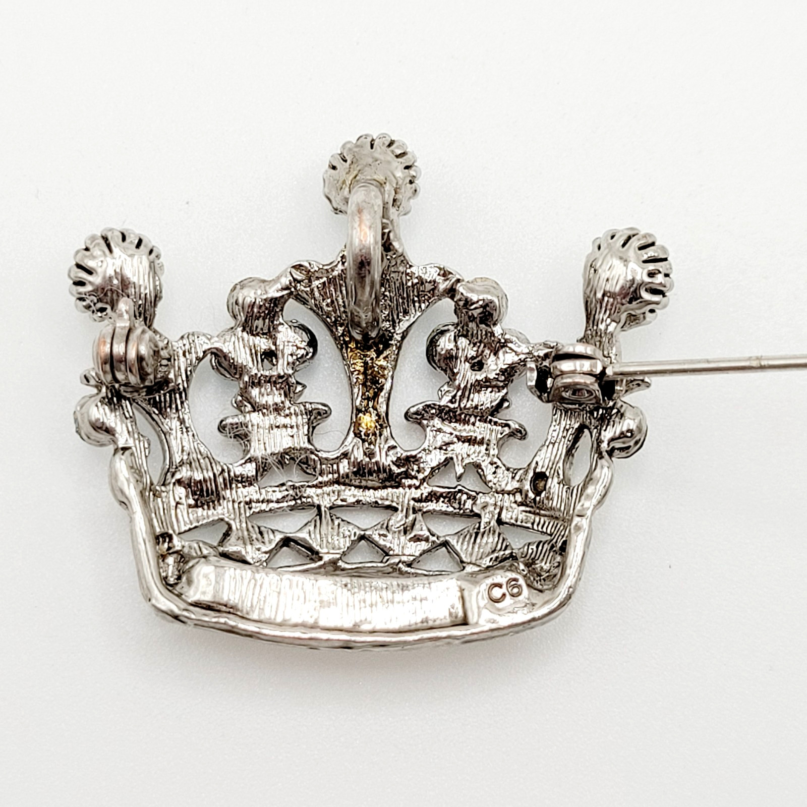 Regal Royal Queen Crown with Light Blue Rhinestone Silver Tone Pendant Brooch