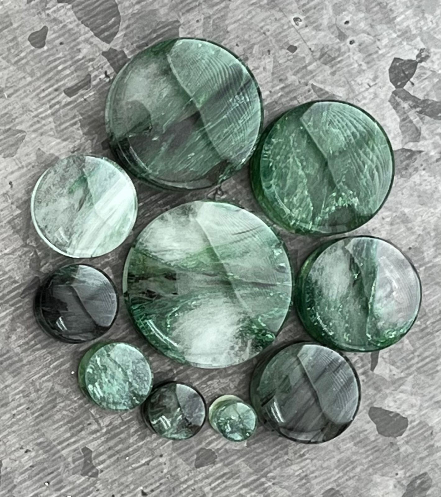 PAIR Mossy Forest Green Style Glass Double Flare Plugs Body Jewelry