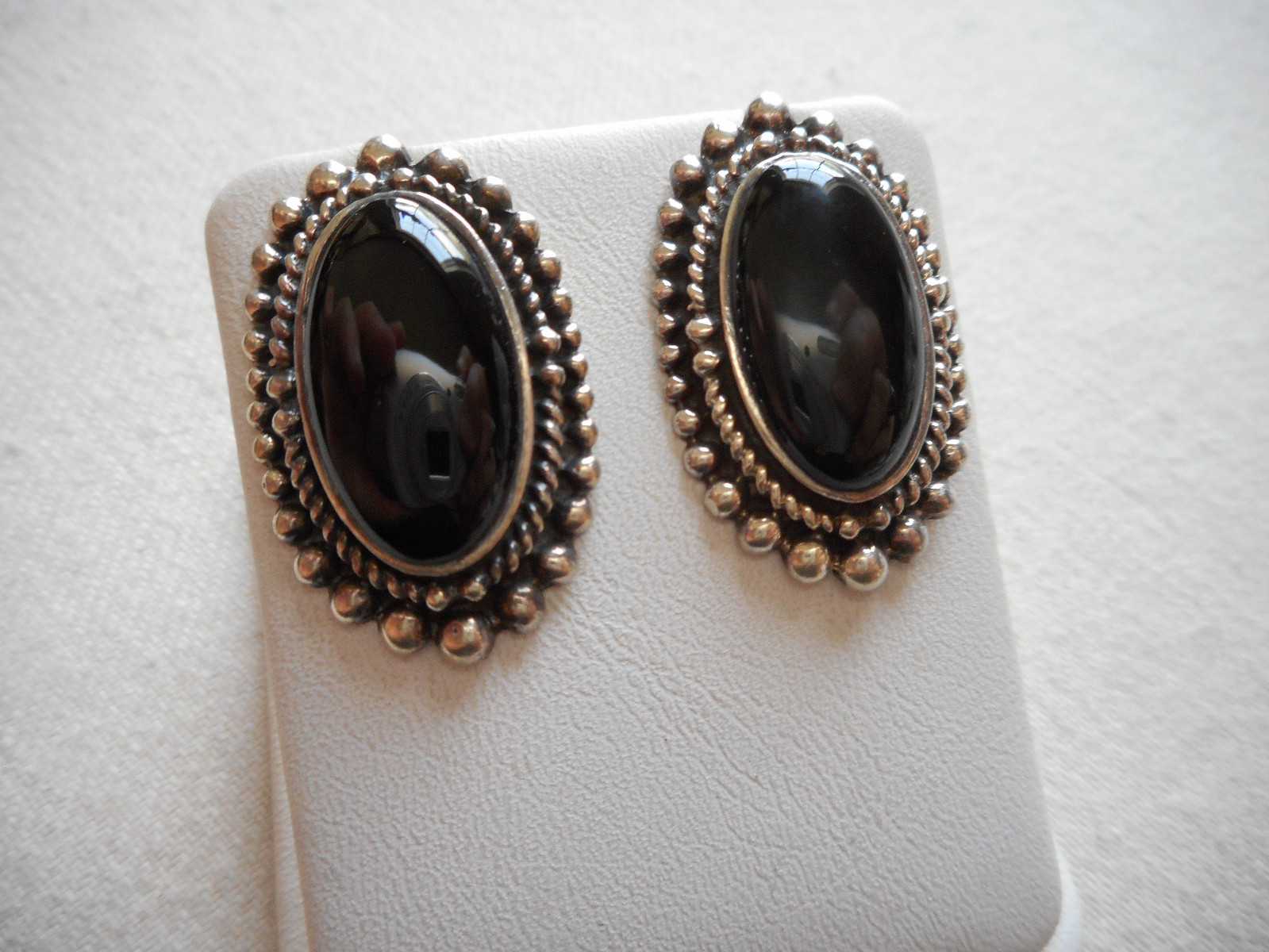 Sterling Silver 925 Black Onyx Oxidized Earrings RE2858