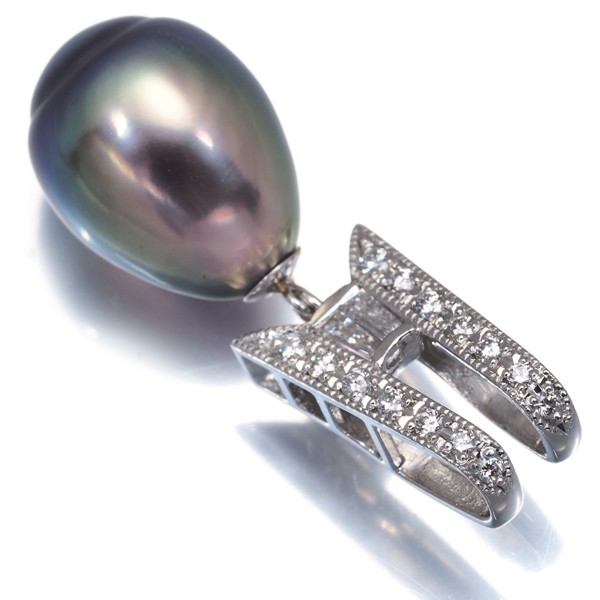 Black South Sea Pearl 11.6mm Diamond 0.27ct Pendant 900 Platinum