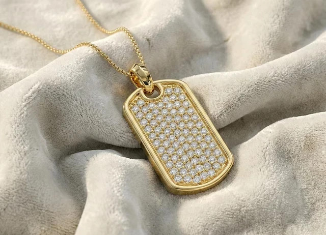 14K Yellow Gold Plated 2Ct Round Cut Lab Created Diamond Dog Tag Pendant