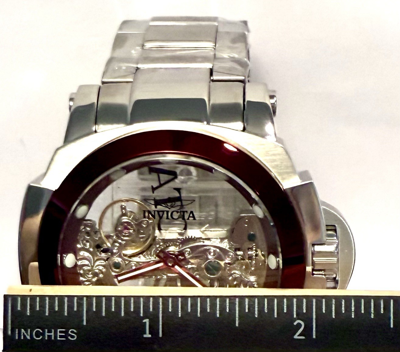 48mm GHOST | Red Bezel | Silvertone Bracelet | MAN of WAR Invicta Mens Watch