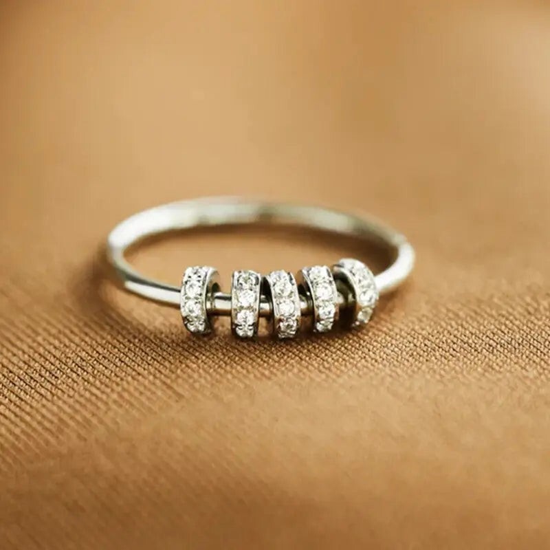 Color Rainbow Bead Fidget Spinner Ring in 925 Sterling Silver