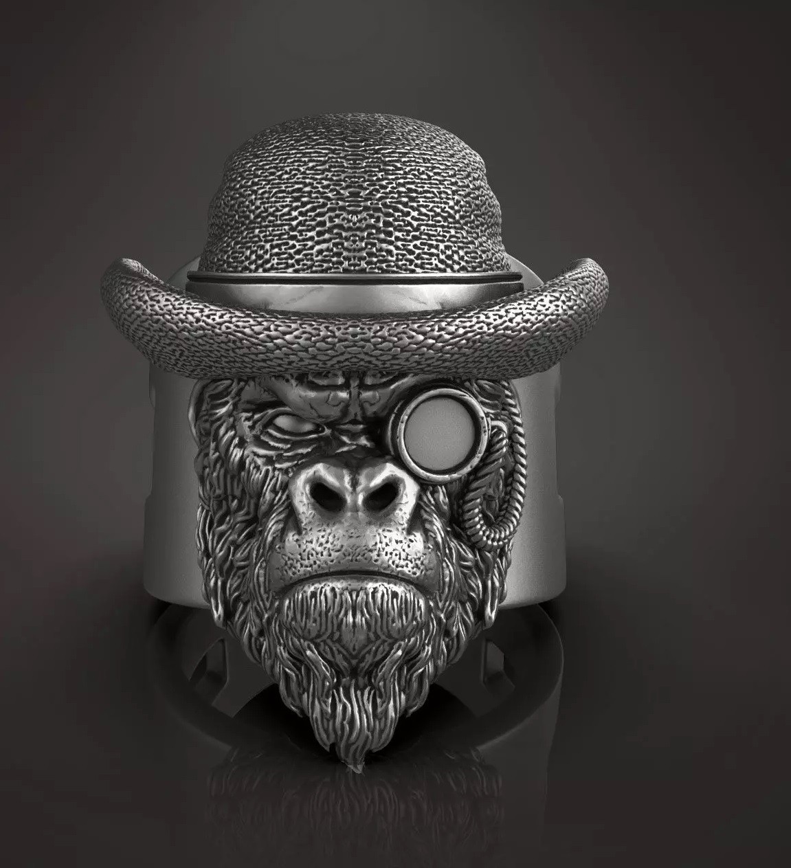 Oxidized Native American Indian Chief Skull & Wolf Head 925Silver Statement Ring