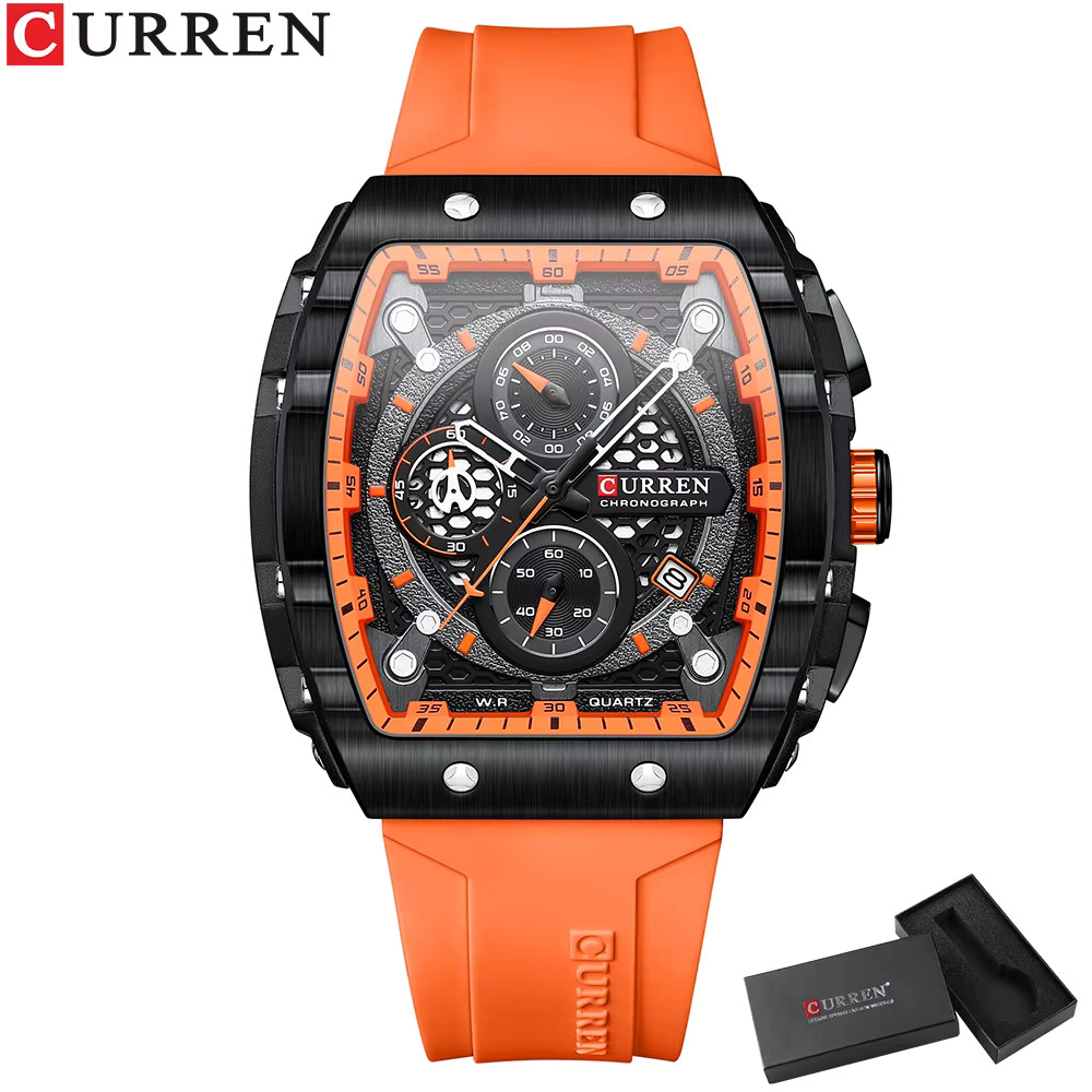 Curren Chronograph Watch Silicone Strap Week Display Water Resistant Quartz