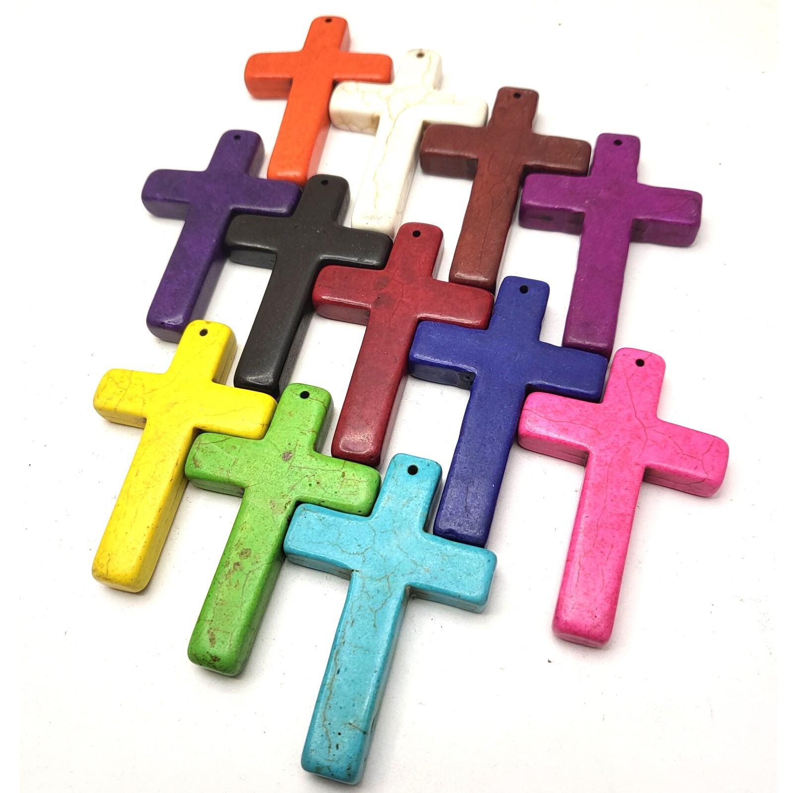 2.5″ Cross Pendant Howlite Turquoise Cross Decor Necklace Pink Blue White Orange