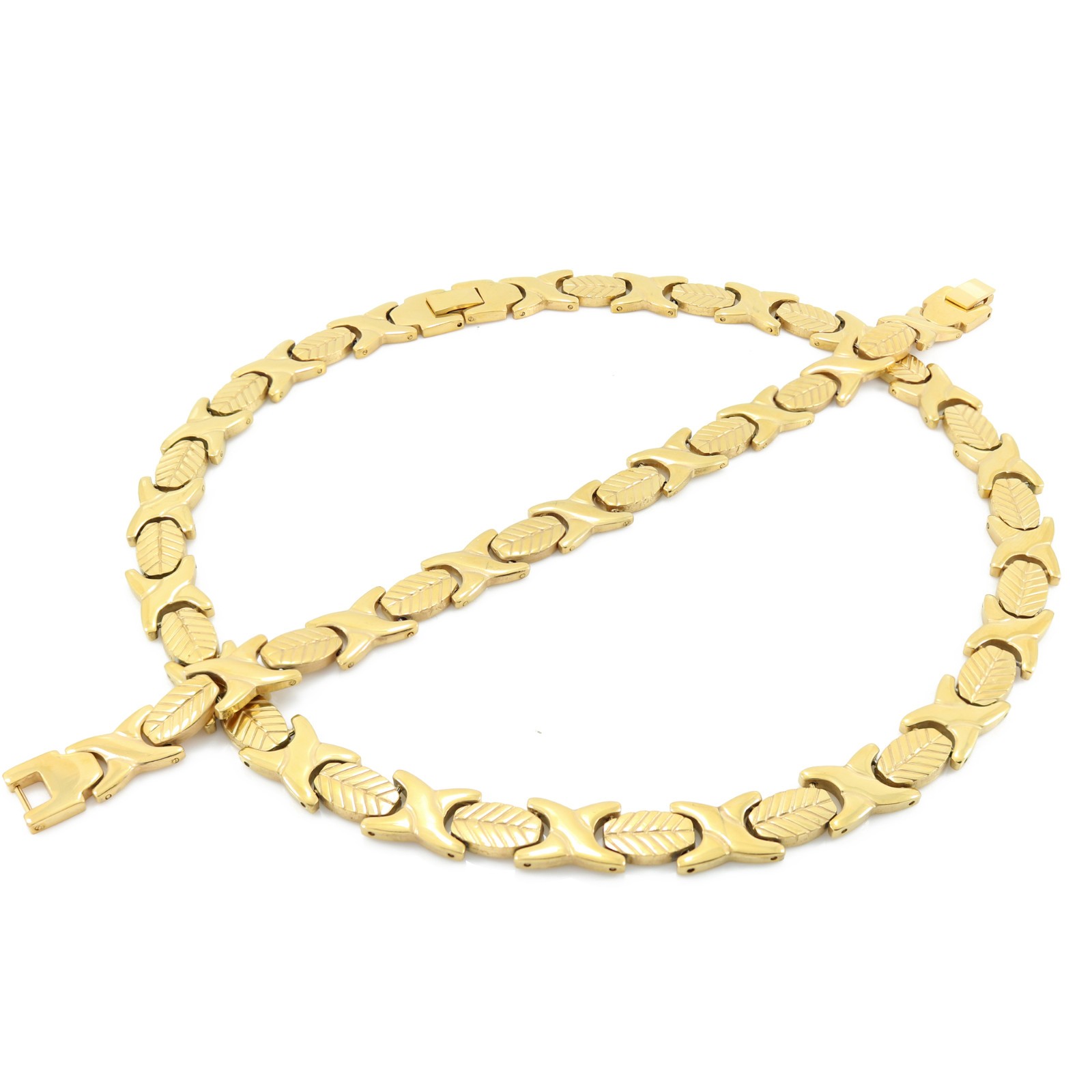 Hugs & Kisses Necklace Bracelet Set Stampato Stainless Steel Gold Tone 18″ DC