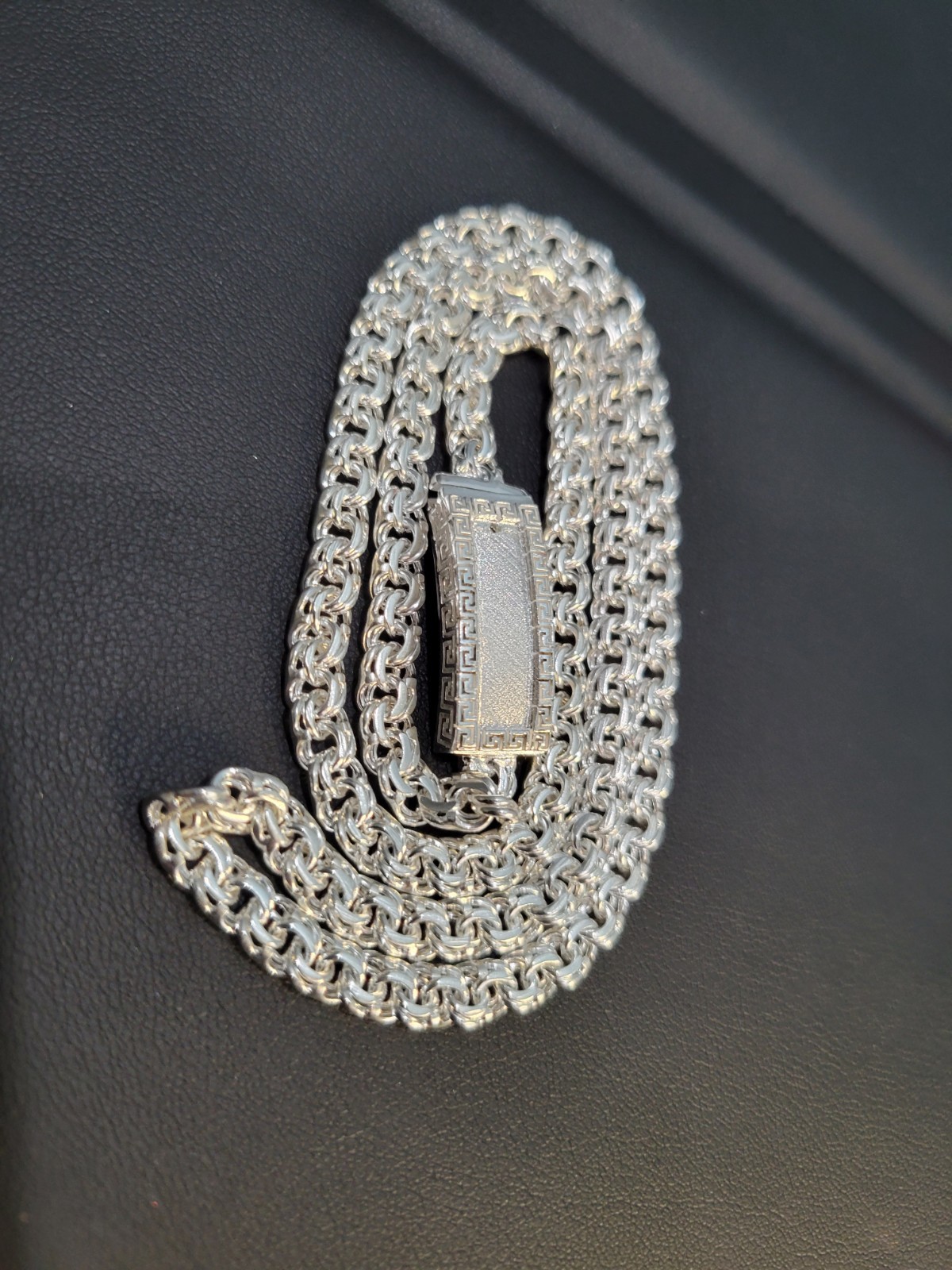 925 sterling silver Chino Link Greek Lock Chain 20″ 5mm Plata Solida Cadena