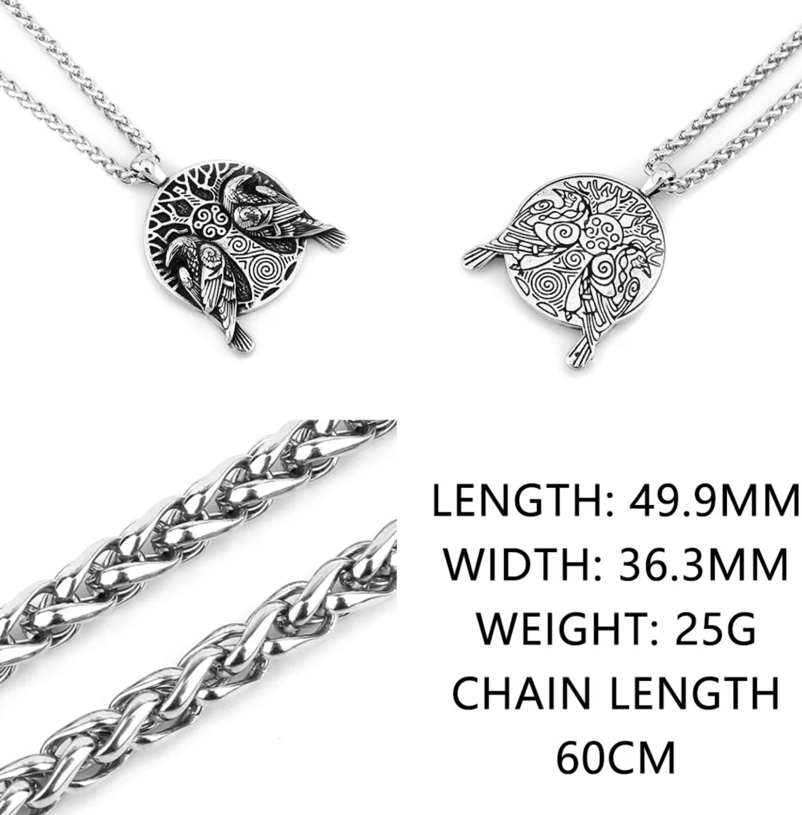 Stainless Steel Celtic Tree of Life Raven Necklace with 60 cm (23.62 in) chain