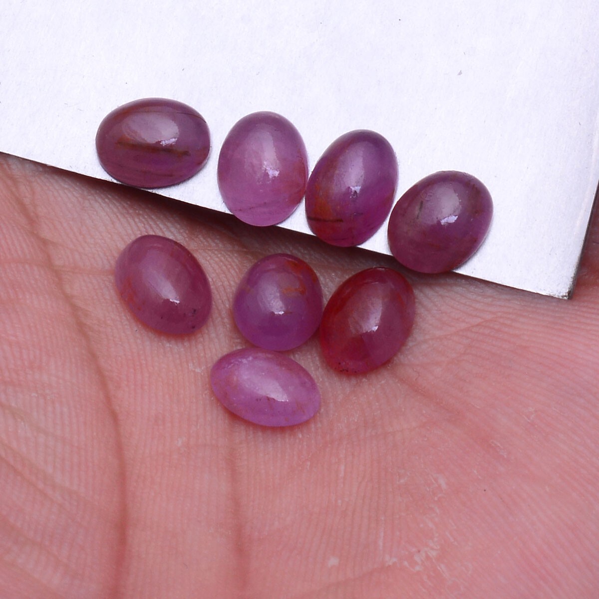 8 Pcs Natural Ruby 7.71mm-8.76mm Oval Cabochon Untreated Dazzling Red Gemstones