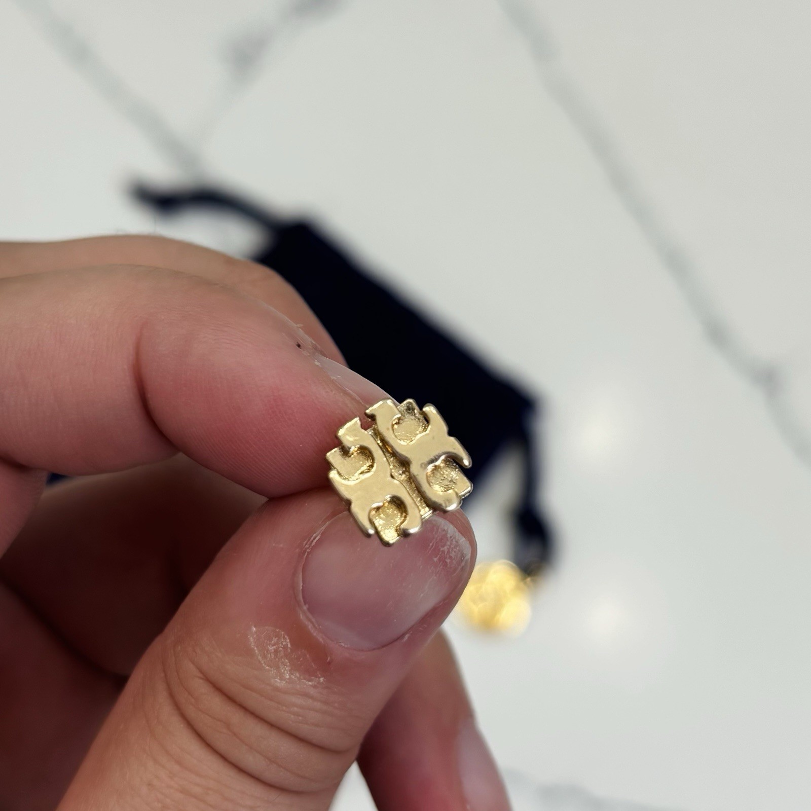 Tory Burch Women’s Gold Plated Square Logo Stud Earrings with Dust Bag