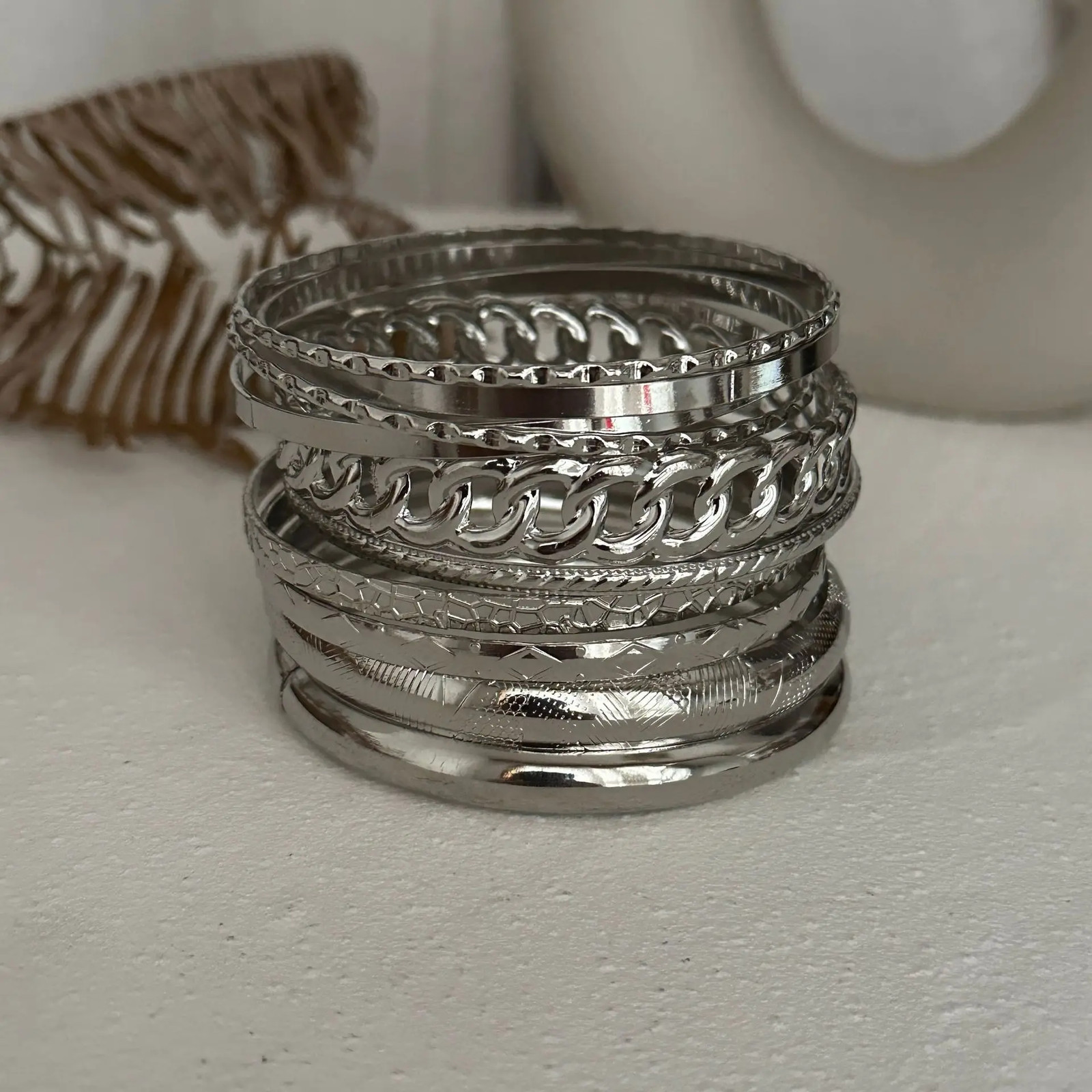 10 Pc Gold Tone Metal Bangles Women Multilayer Adjustable Twist Wide Jewelry