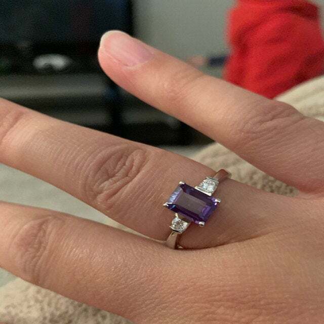 3Ct Emerald Simulated Alexandrite Three Stone Ring 14K White Gold Plated Silver