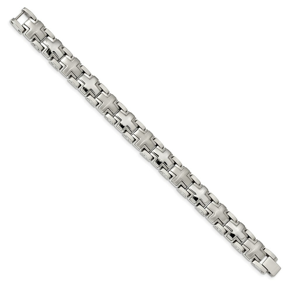 Stainless Steel Brushed and Polished Cross 8.25in Heavy Link Bracelet