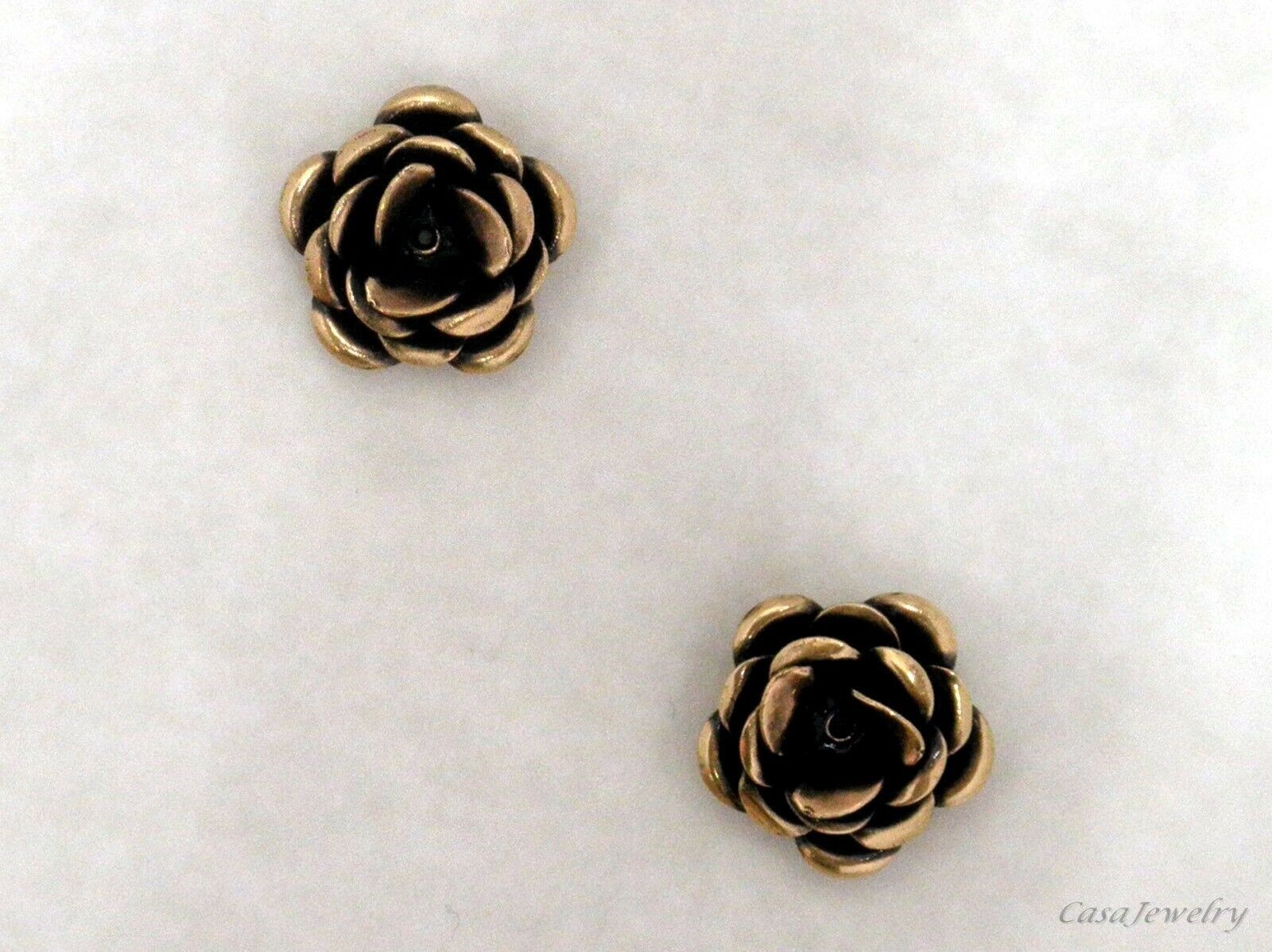#4008 SMALL ANTIQUED GOLD 3-D ROSE COMPONENT – 2 Pc Lot
