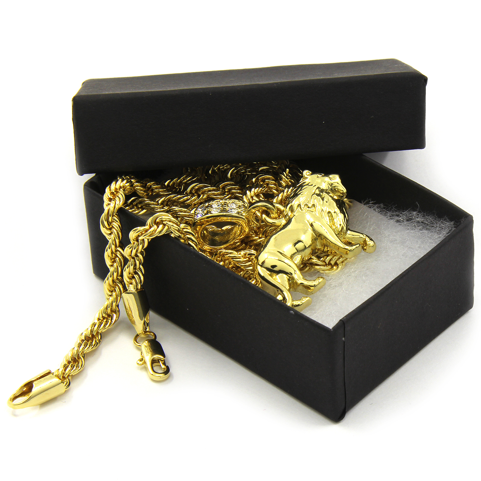 Men’s 14K Gold Plated Lion Hip-Hop 4mm/24″ Rope Chain With pendant