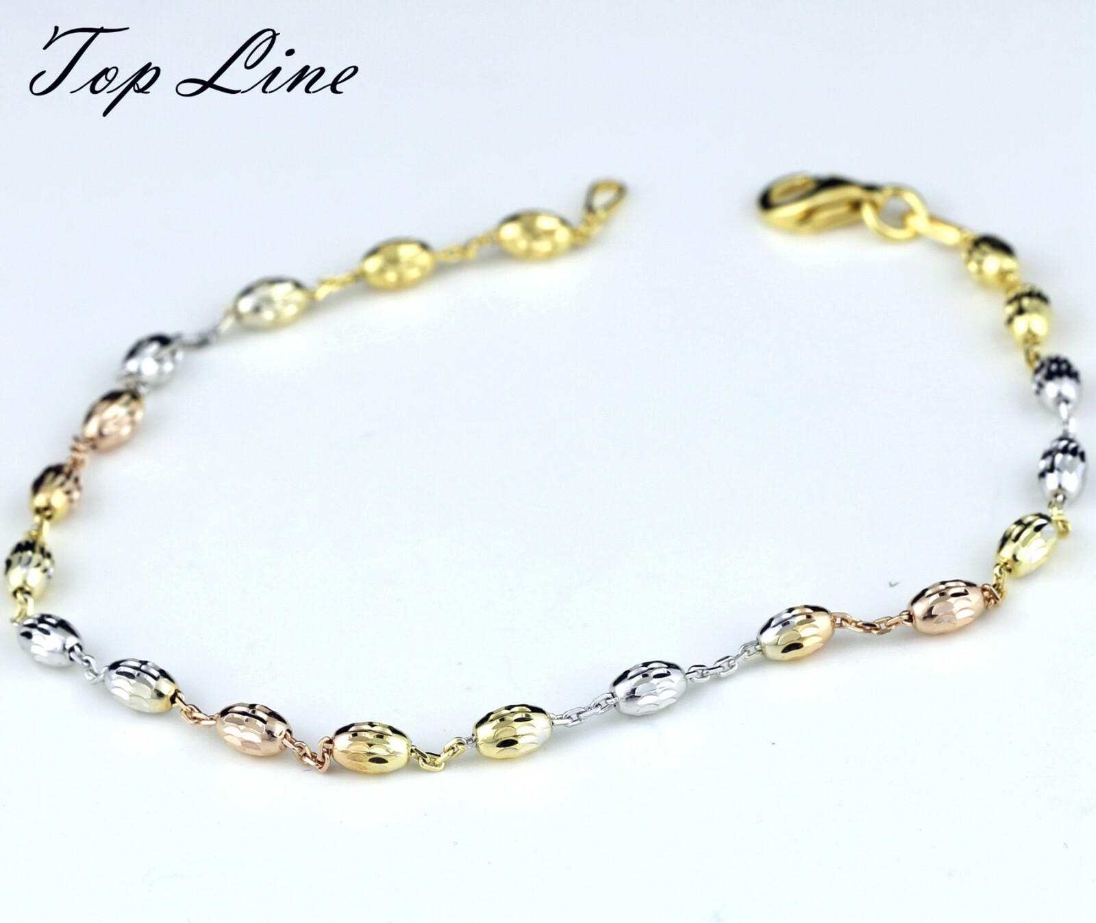 Women 925 Sterling Silver Gold / Rose Gold Oval Bead Chain Anklet Bracelet 9-10″