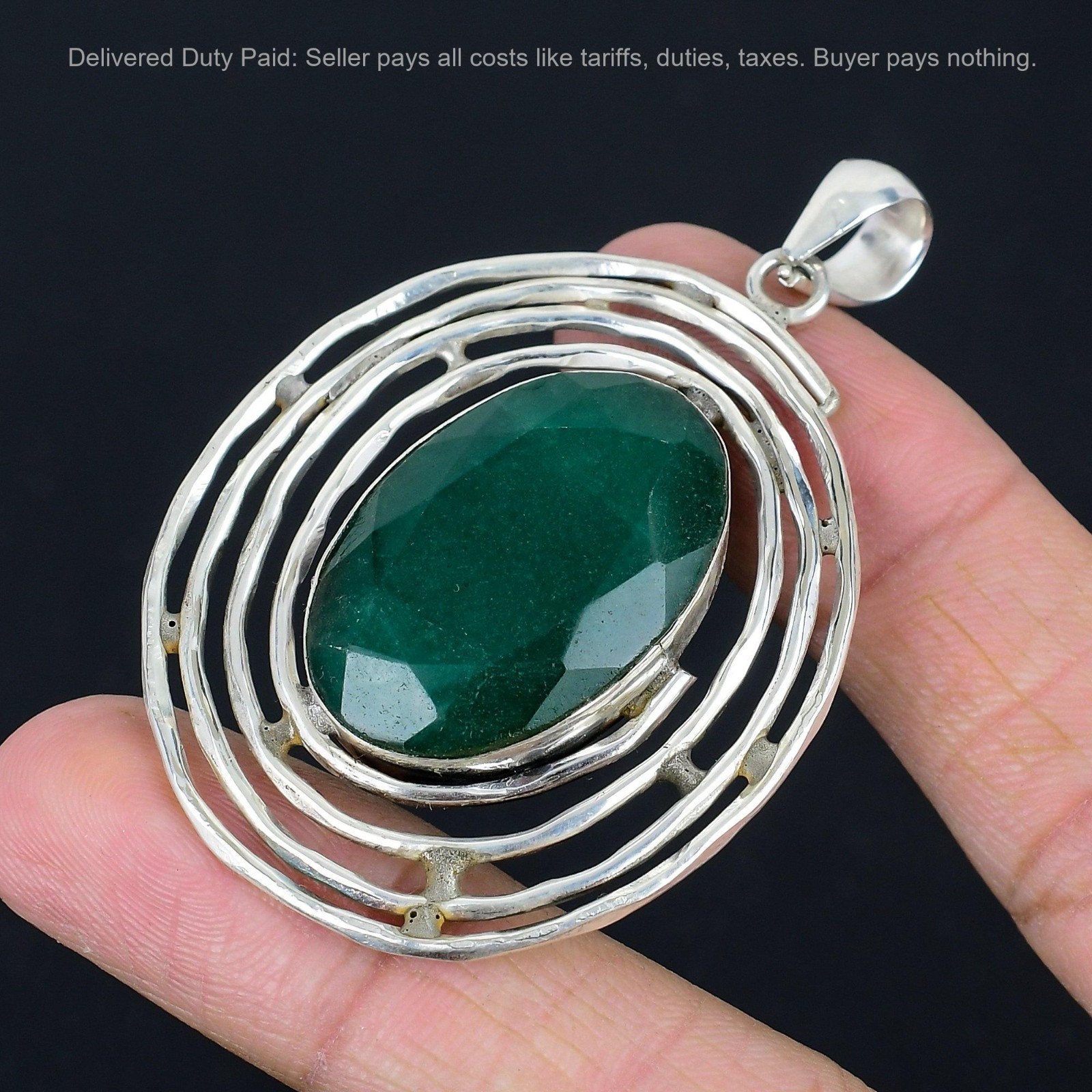 Oval Zambian Emrald Gemstone Sterling Silver Birthday Anniversary Unique Pendant