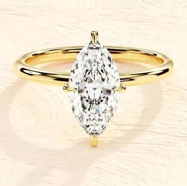 2.50CT Marquise-Cut VVS1 Moissanite Solitaire Engagement Ring 14K Yellow Gold FN