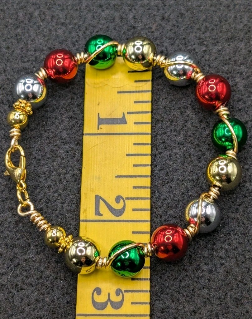 Christmas 10mm Blue Beaded Gold Wire Bracelet Clasp (16cm) 6″ Small Wrist