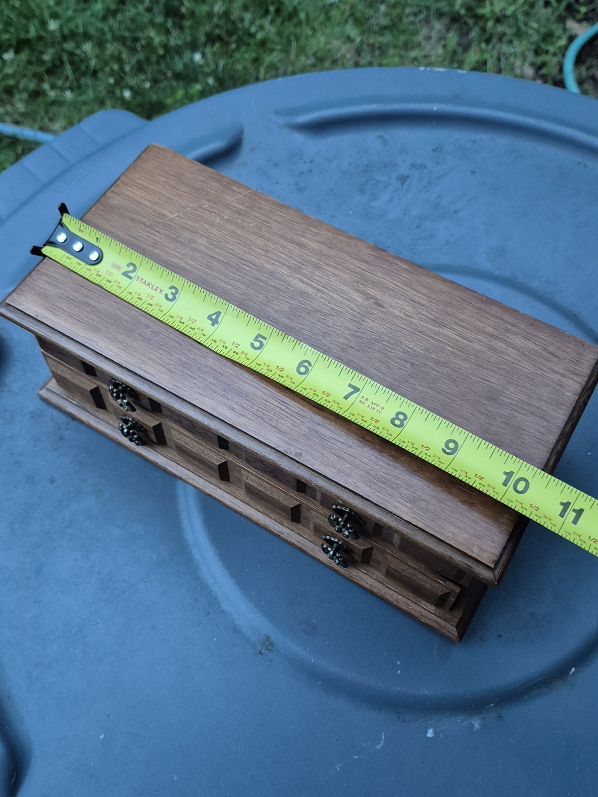 Vintage Wood Jewelry Box Mirror Mustard Yellow Corduroy Lining 2 Tier Organizer