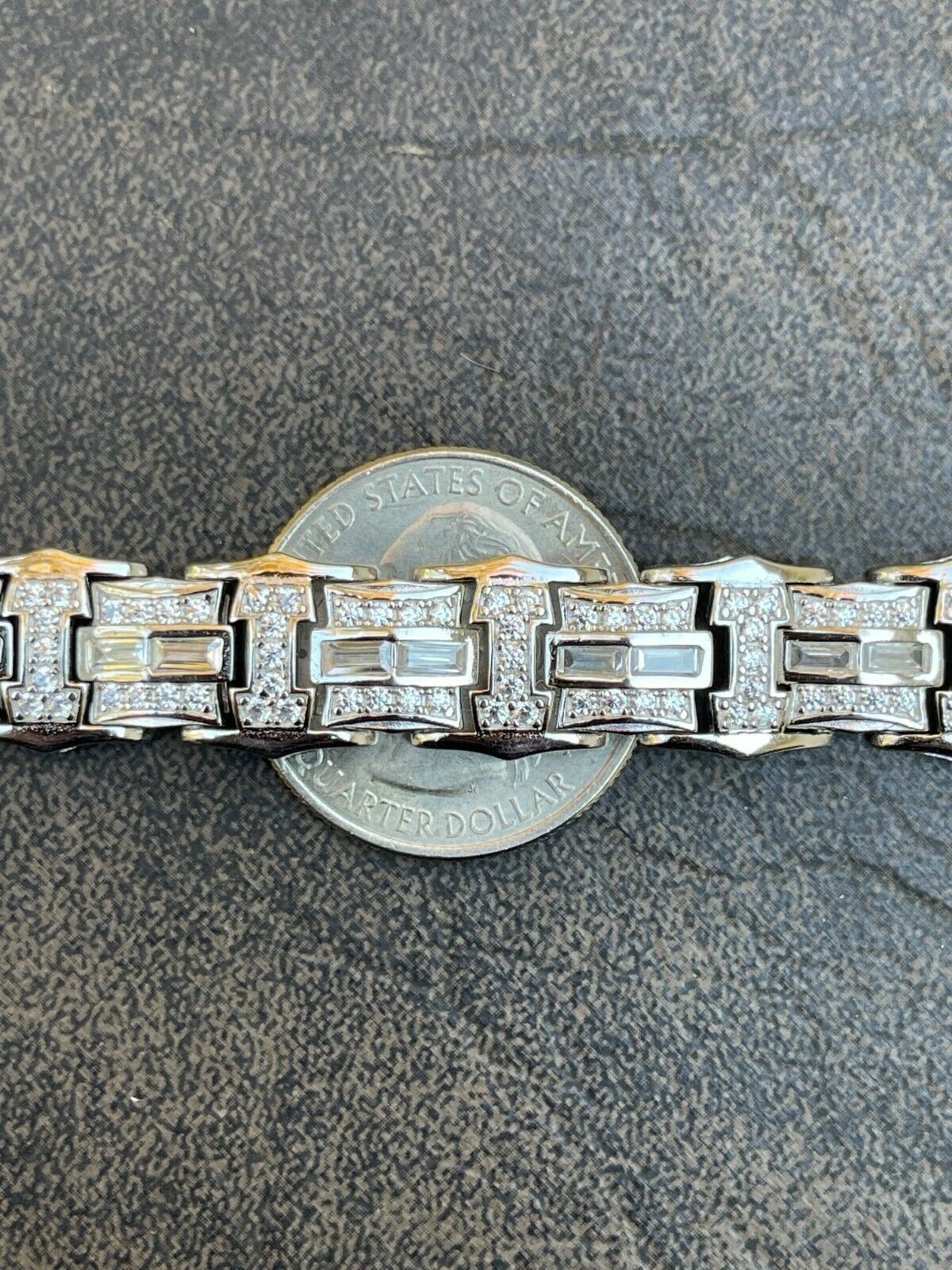 Men’s Real 925 Sterling Silver Iced Baguette Hip Hop Bust Down CZ Bracelet