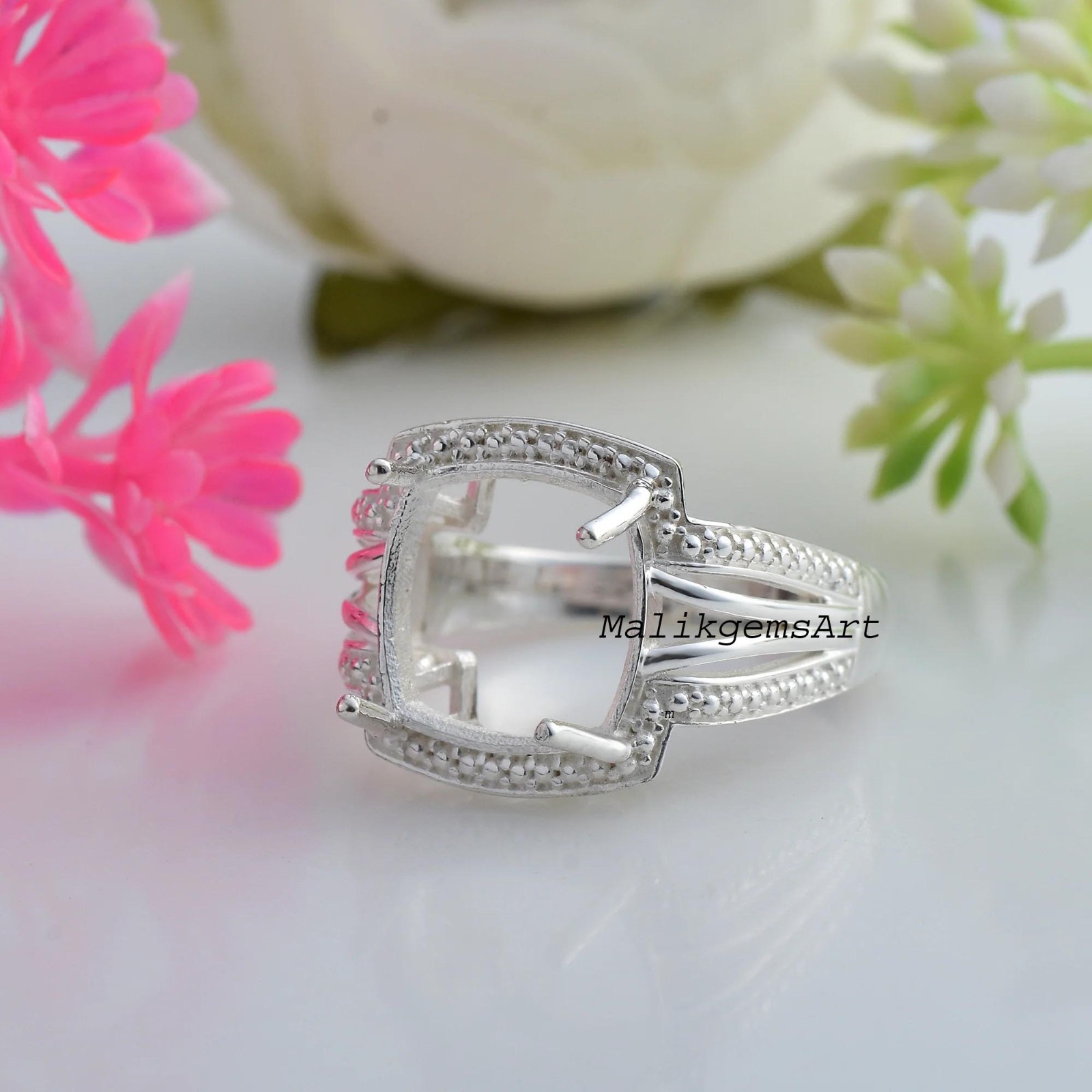Cushion Cut Semi Mount Ring 925 Sterling Silver Blank Stone Setting Ring #9