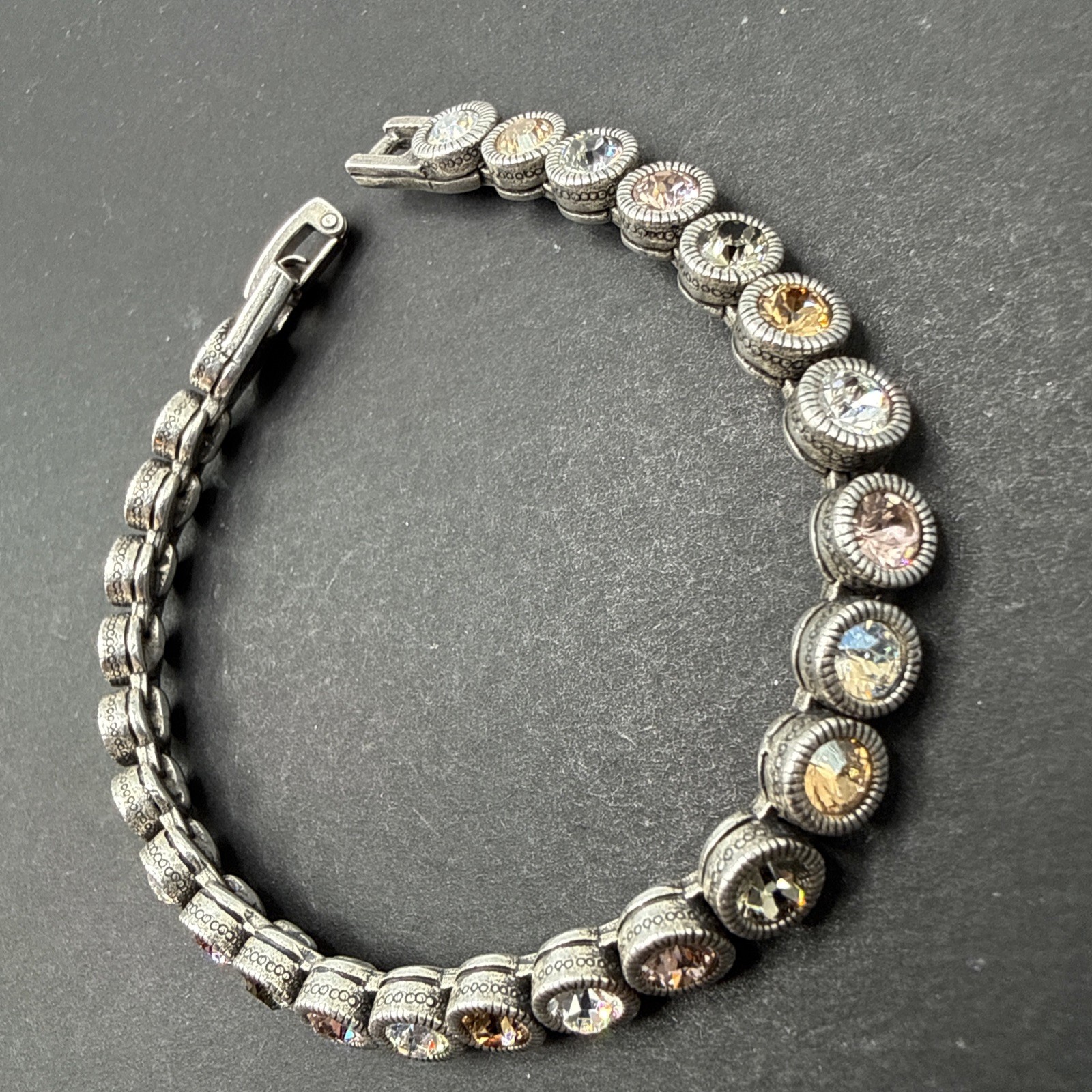 PATRICIA LOCKE Signed Game Set Match Bracelet Colorful Silver Tone 7” C11