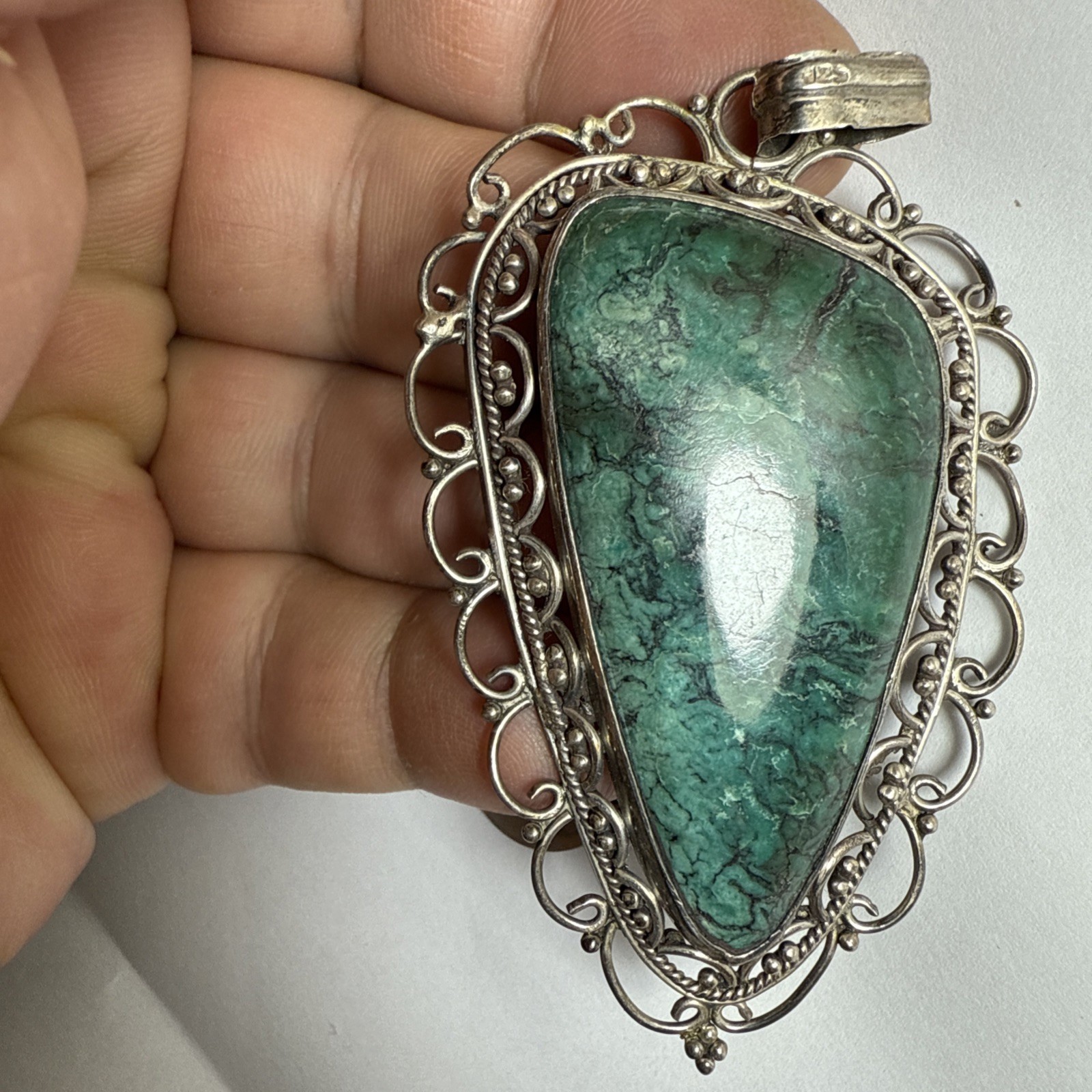 Israel Eilat Stone Pendant Handmade Vintage Filigree Big Stone