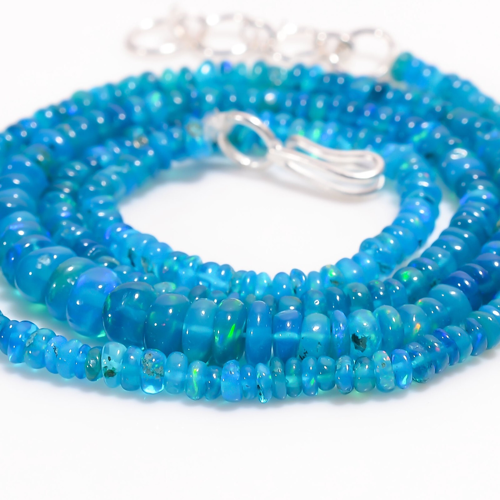 Natural Neon Blue Ethiopian Opal Rondelle Smooth Beads 2X2 5X3mm Necklace 17-18″