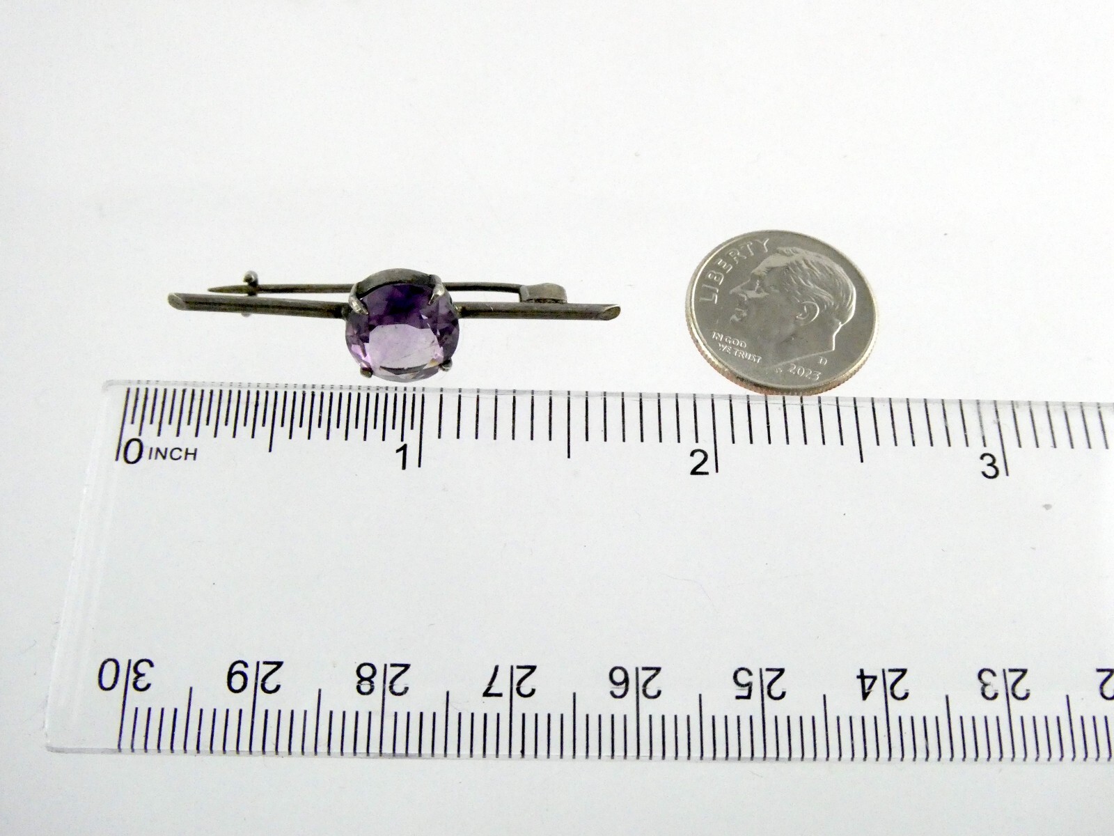 Antique 900 Silver Round Cut Amethyst Pin or Brooch 2 Gram Weight 1.5 Inches