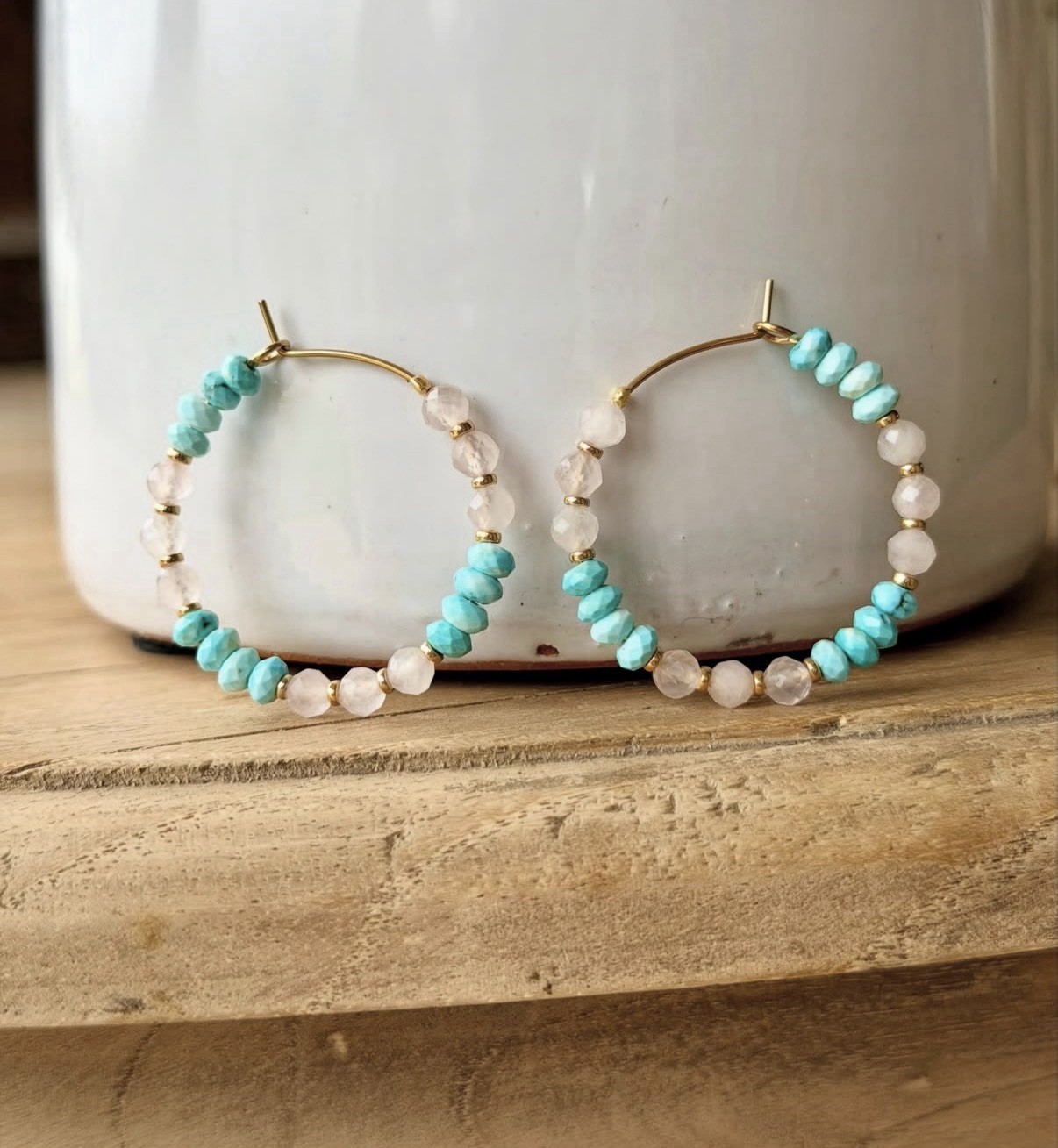 Rose Quartz and Turquoise Earrings