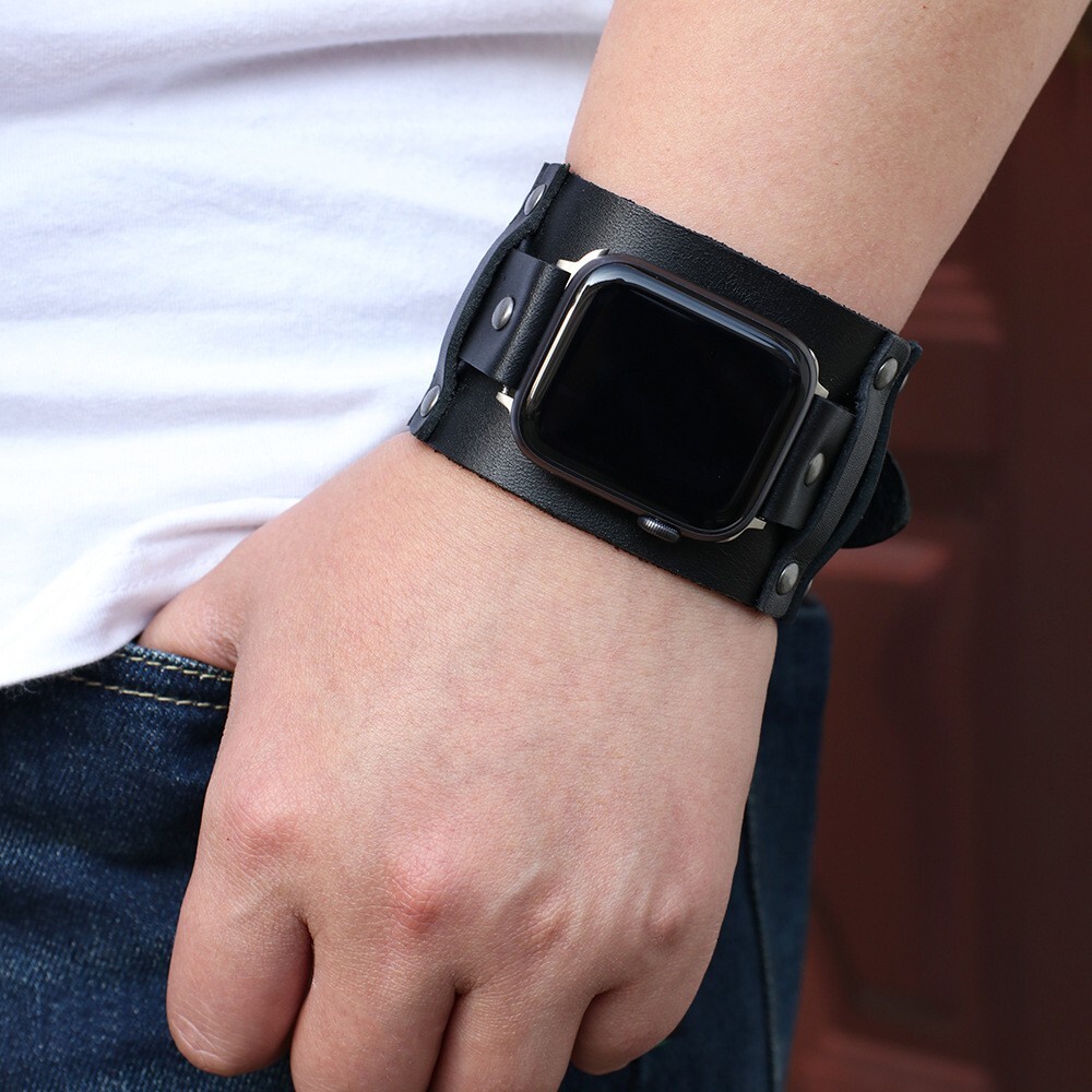Leather Wide Cuff Band For Apple Watch Serie 8 7 6 5 SE iWatch Strap 38-49mm NEW