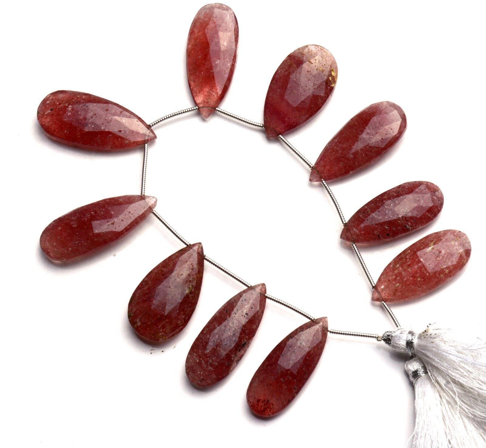Very Rare Natural Gem Strawberry Quartz Faceted Pear Shape Beads Strand 7.5 Inch