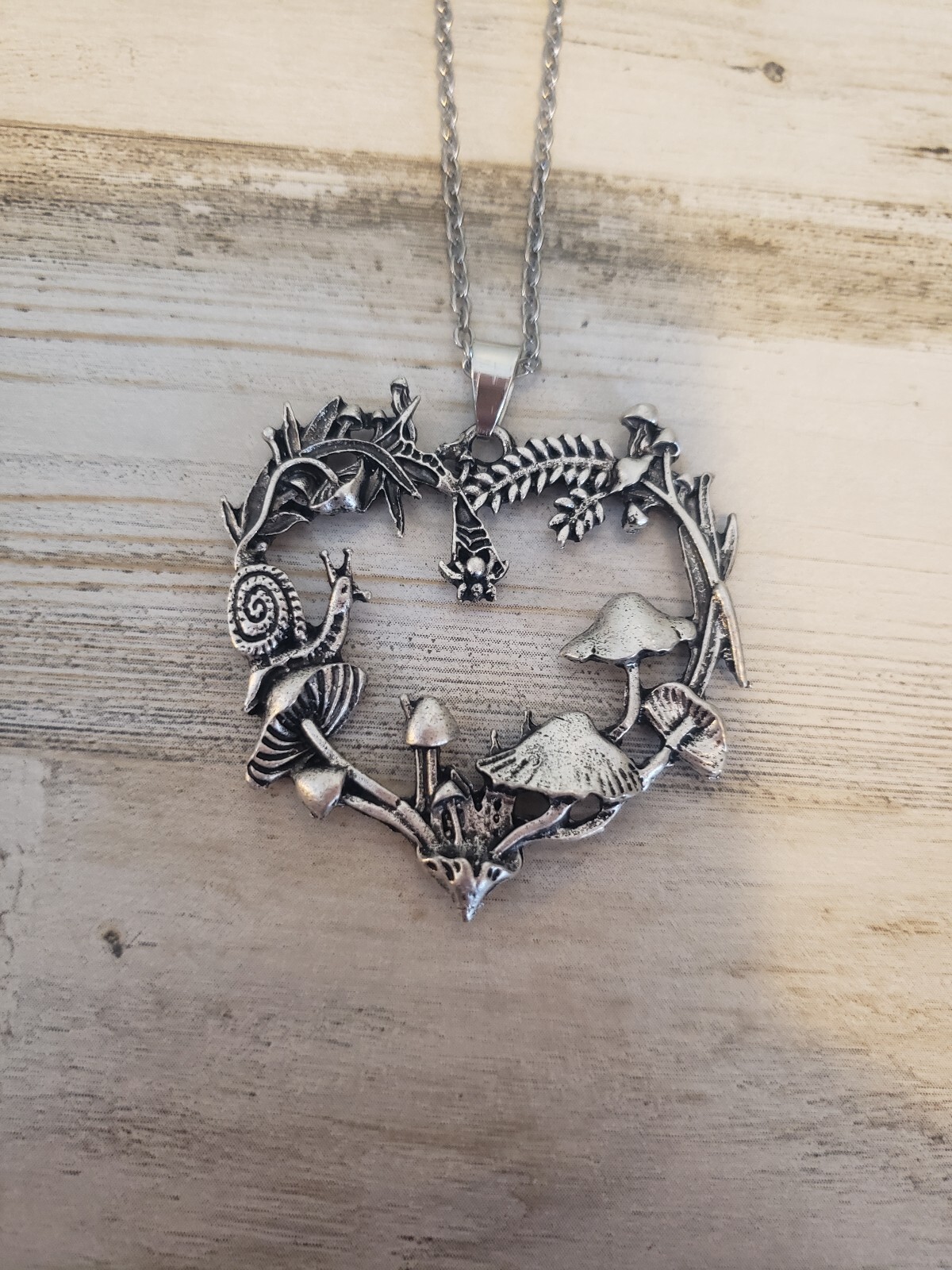 Plant necklace heart mushrooms jewelry love boho hippie gift cute nature floral