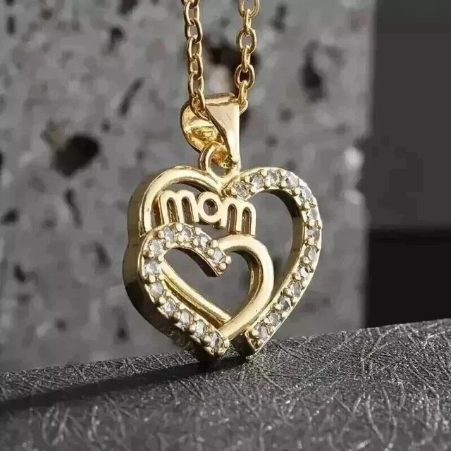 2Ct Round Cut Lab Created Diamond 14K Yellow Gold Plated “Mom” Heart Pendant