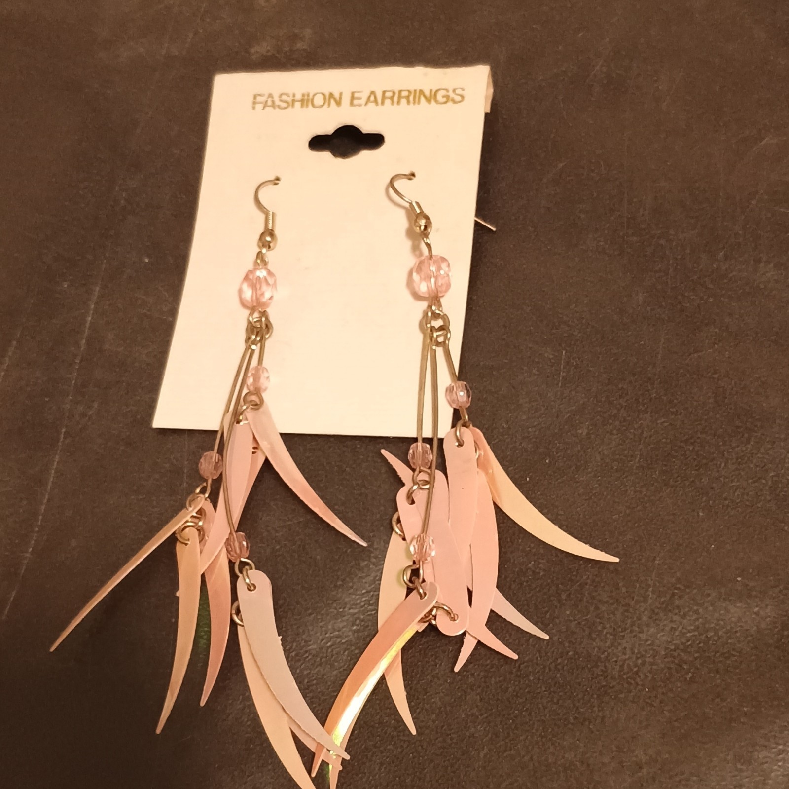 Pink Beaded Dangle/Drop Hook Earrings, Silver Tone, No Stone, Made in China